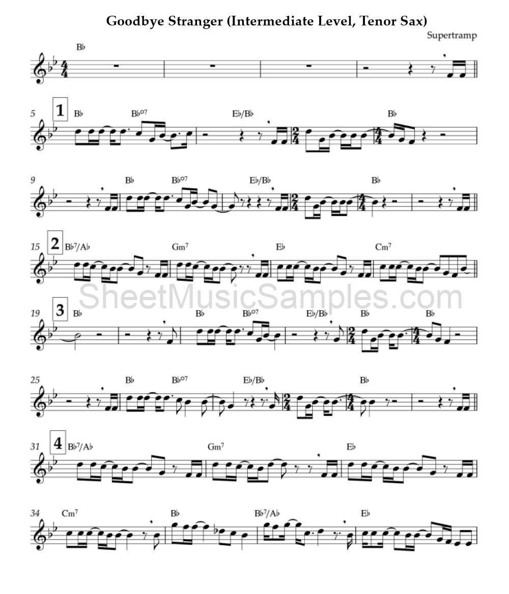 Goodbye Stranger (Intermediate Level, Tenor Sax)