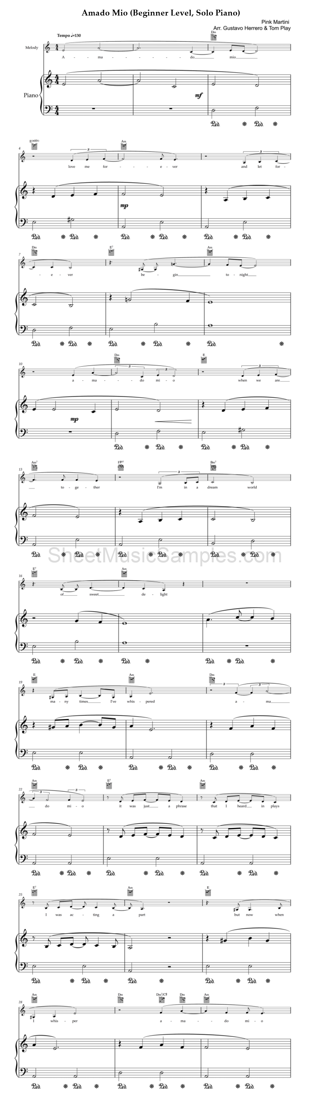 Amado Mio (Beginner Level, Solo Piano)