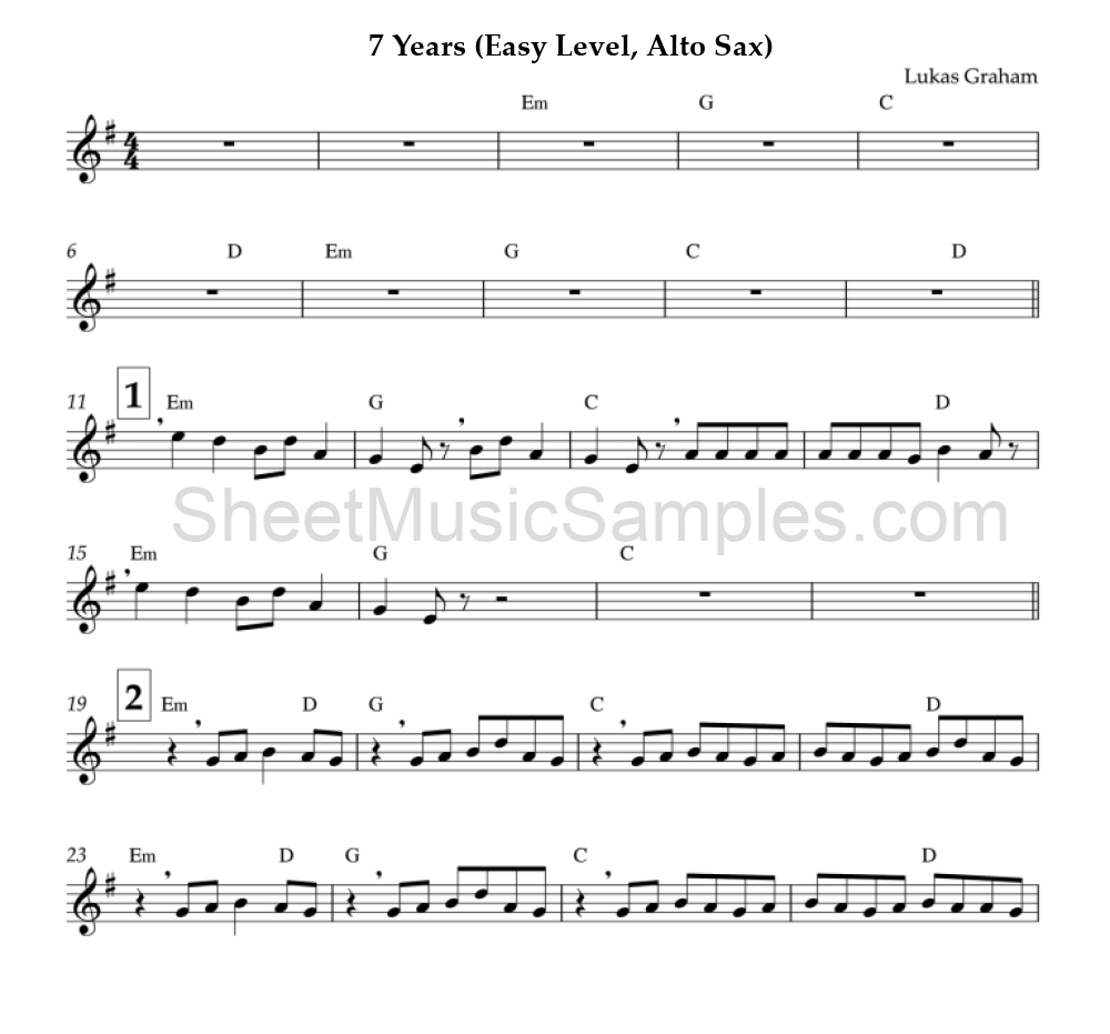 7 Years (Easy Level, Alto Sax)