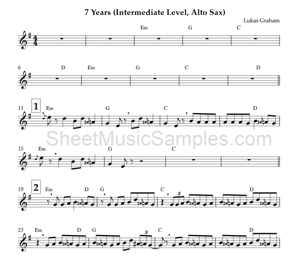 7 Years (Intermediate Level, Alto Sax)