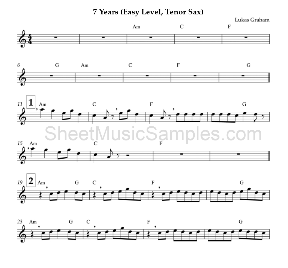 7 Years (Easy Level, Tenor Sax)