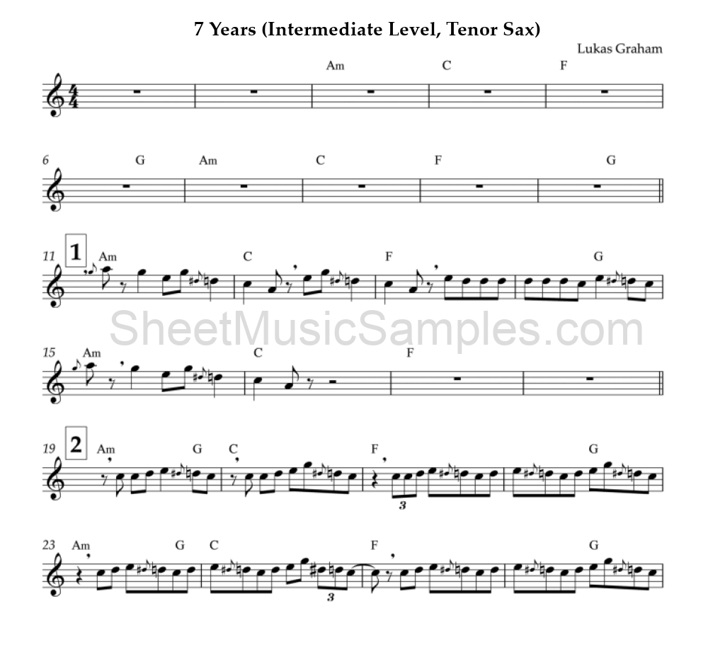 7 Years (Intermediate Level, Tenor Sax)