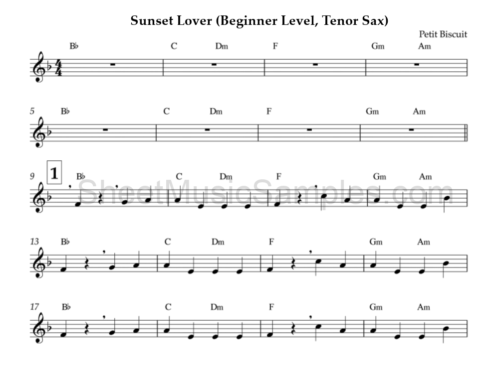 Sunset Lover (Beginner Level, Tenor Sax)