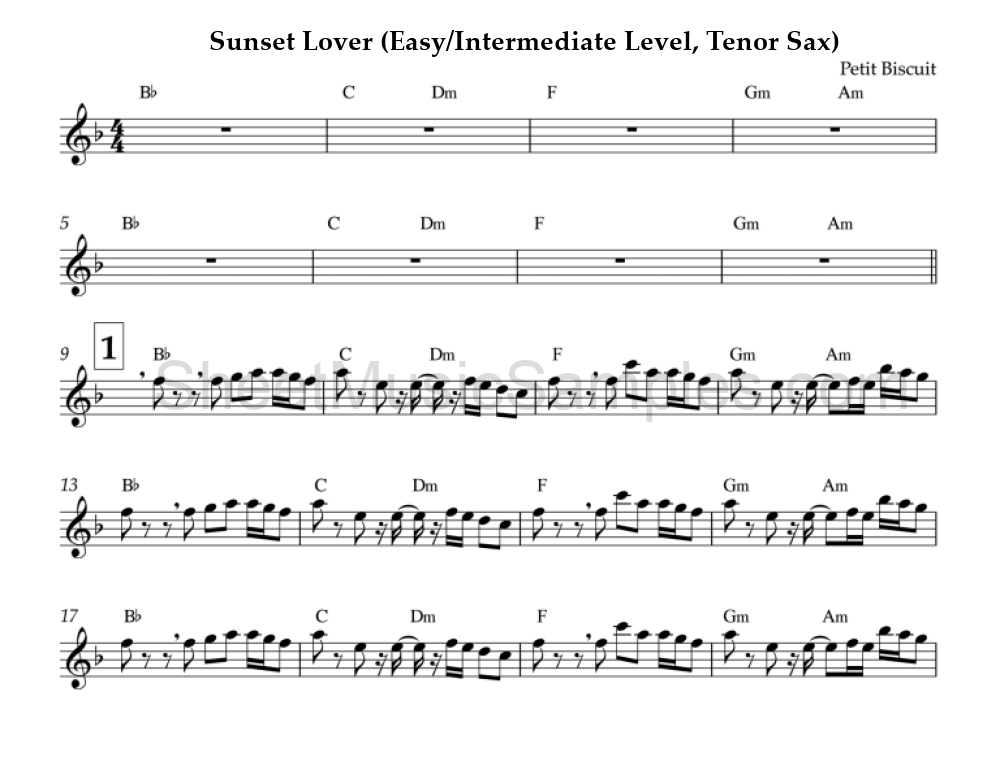 Sunset Lover (Easy/Intermediate Level, Tenor Sax)