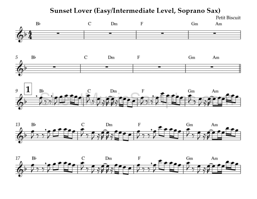 Sunset Lover (Easy/Intermediate Level, Soprano Sax)