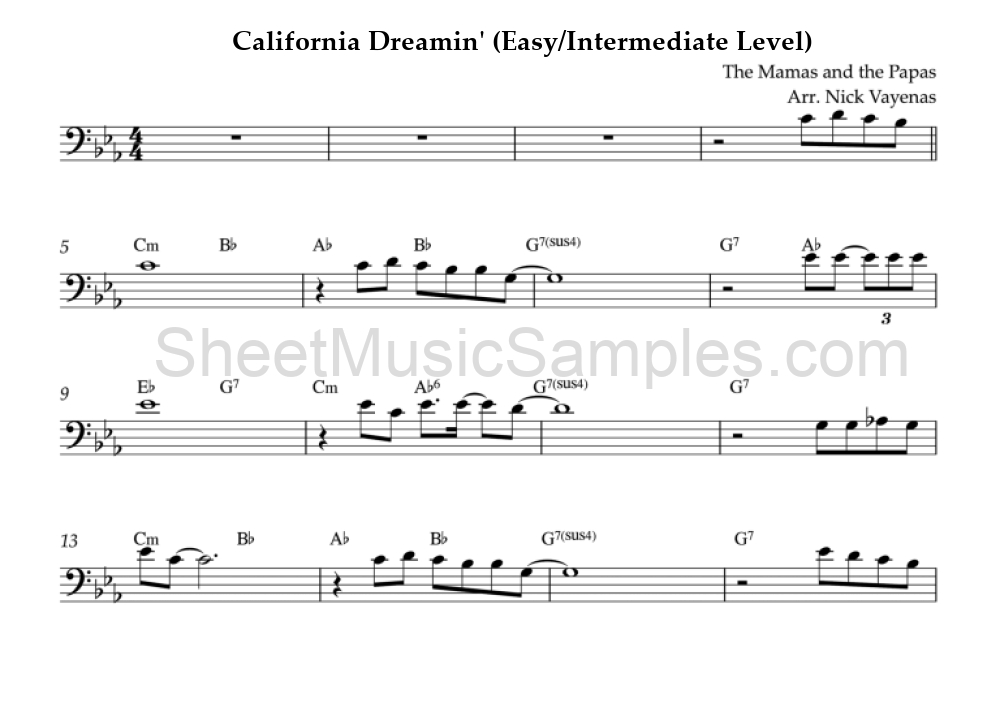 California Dreamin' (Easy/Intermediate Level)