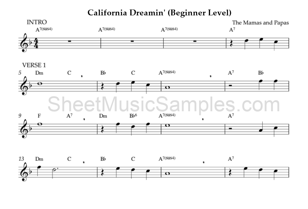 California Dreamin' (Beginner Level)