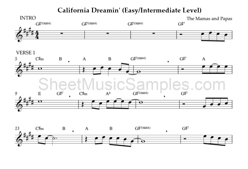 California Dreamin' (Easy/Intermediate Level)