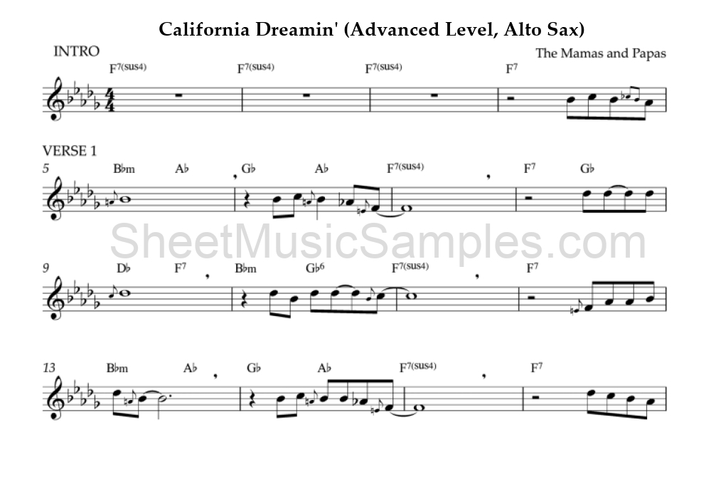 California Dreamin' (Advanced Level, Alto Sax)