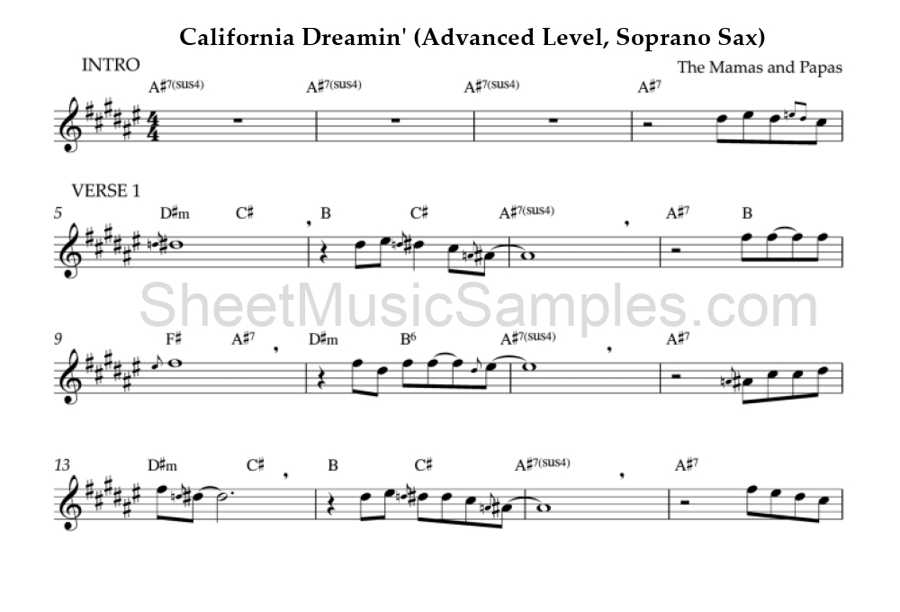 California Dreamin' (Advanced Level, Soprano Sax)