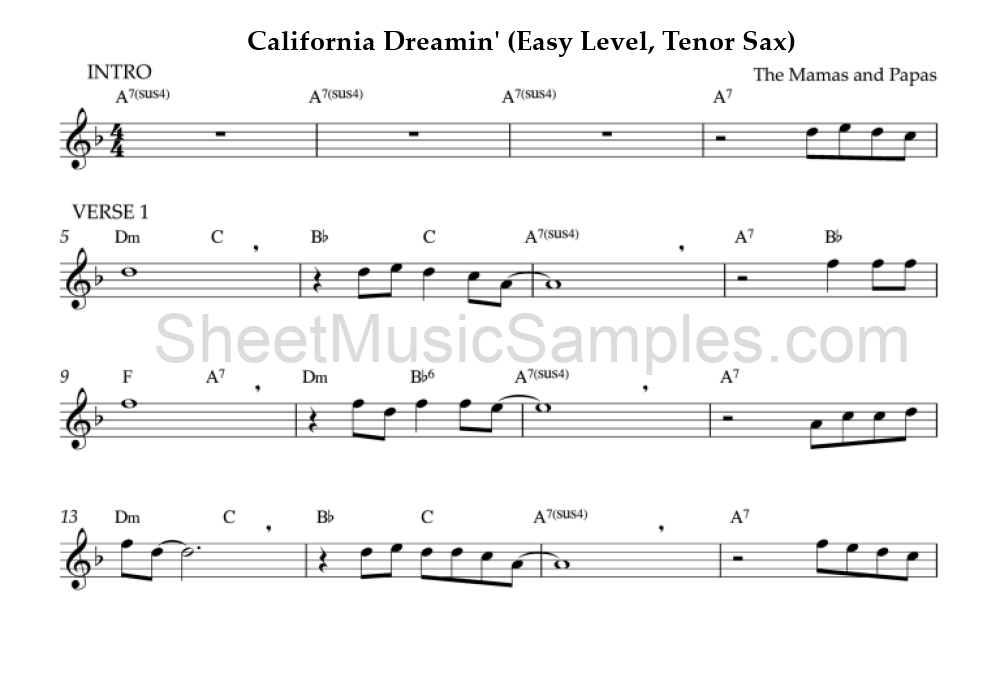 California Dreamin' (Easy Level, Tenor Sax)