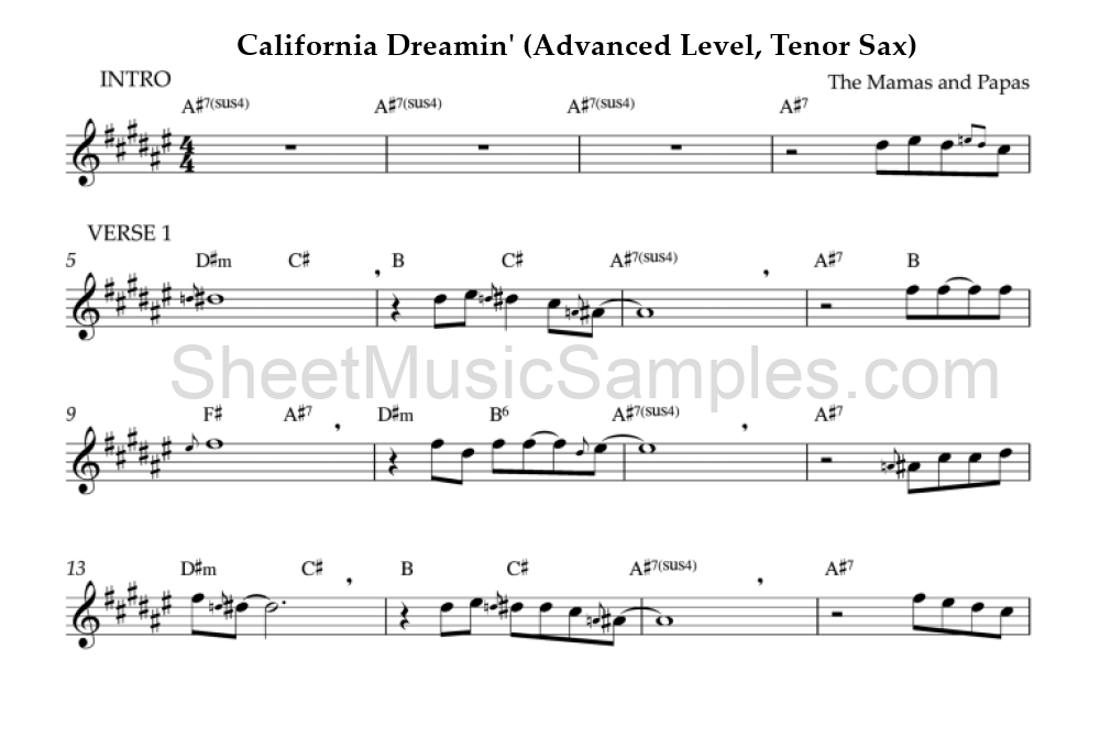 California Dreamin' (Advanced Level, Tenor Sax)