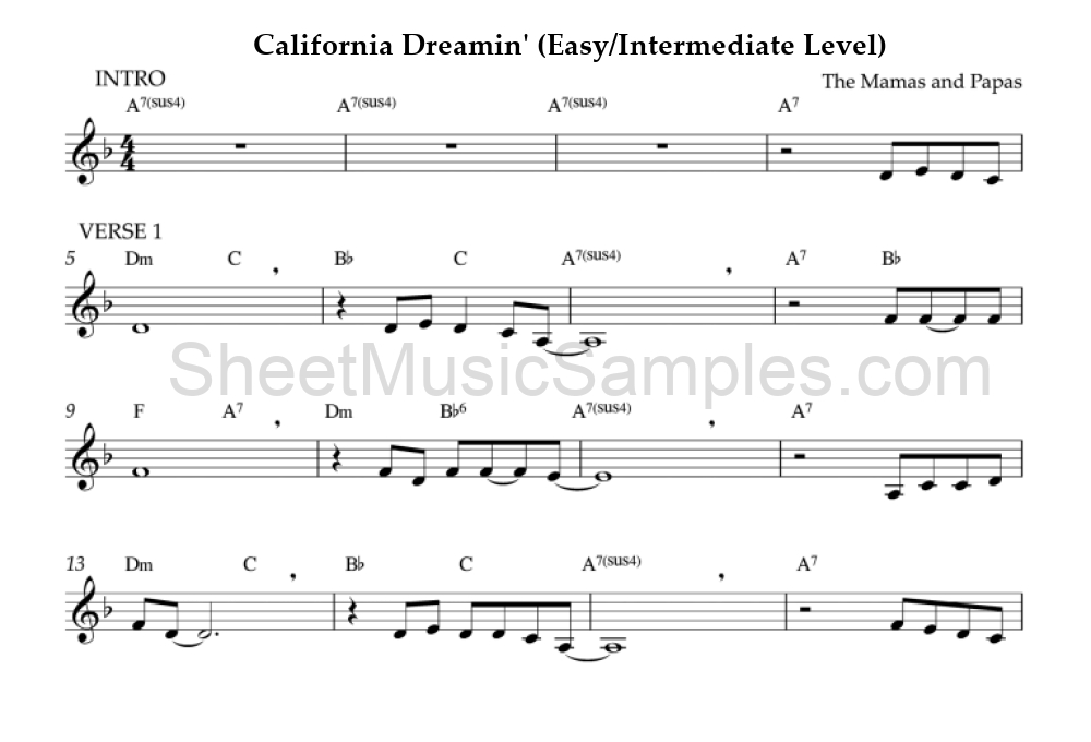 California Dreamin' (Easy/Intermediate Level)