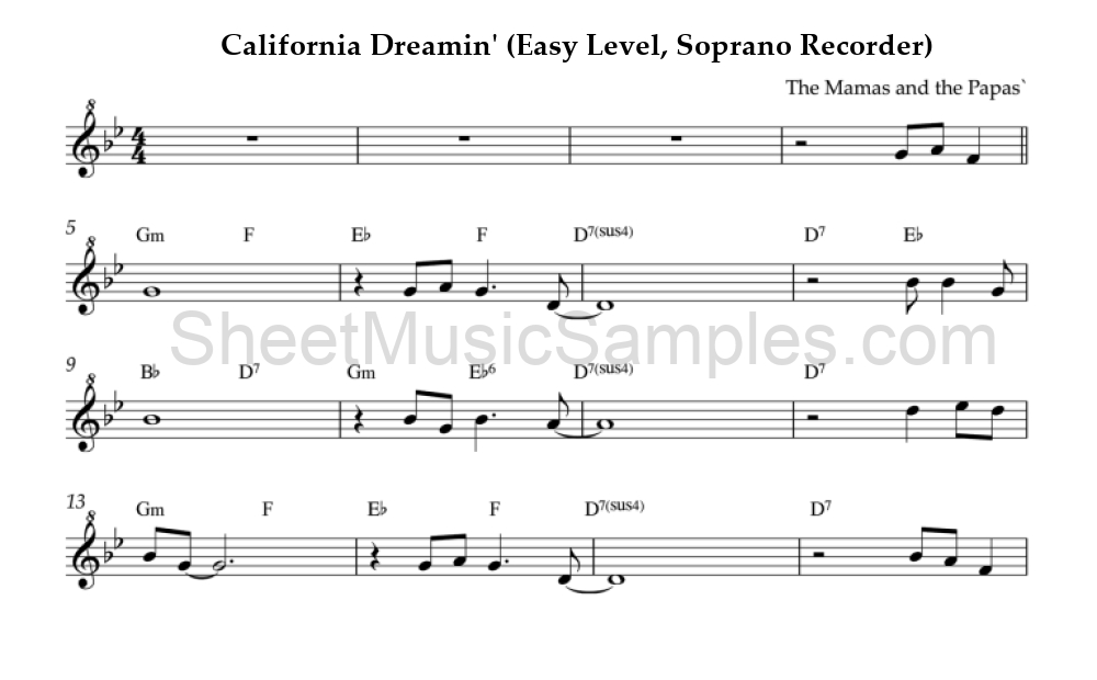 California Dreamin' (Easy Level, Soprano Recorder)