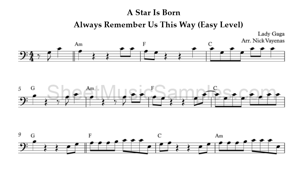 A Star Is Born - Always Remember Us This Way (Easy Level)