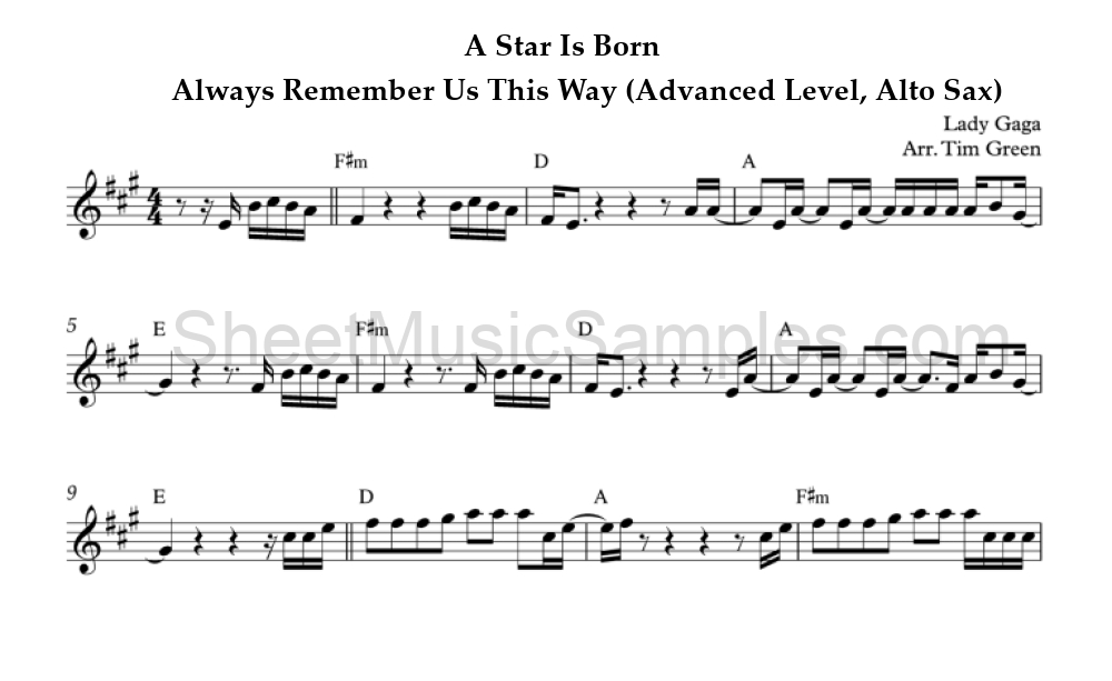 A Star Is Born - Always Remember Us This Way (Advanced Level, Alto Sax)