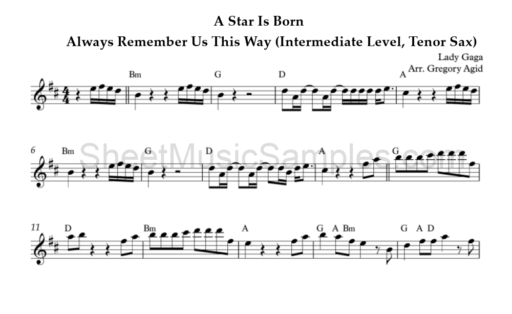 A Star Is Born - Always Remember Us This Way (Intermediate Level, Tenor Sax)