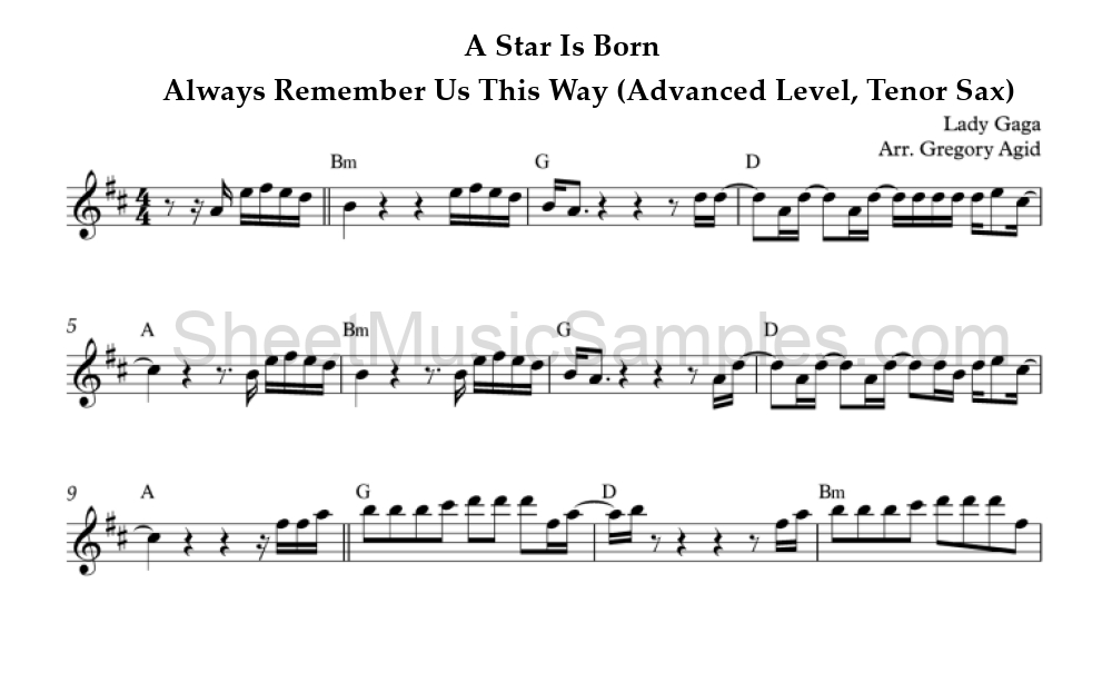 A Star Is Born - Always Remember Us This Way (Advanced Level, Tenor Sax)