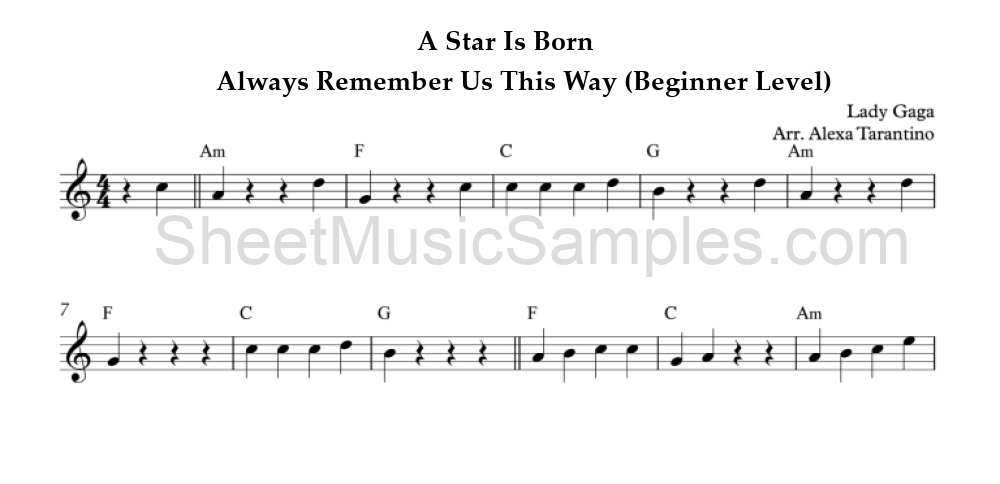 A Star Is Born - Always Remember Us This Way (Beginner Level)