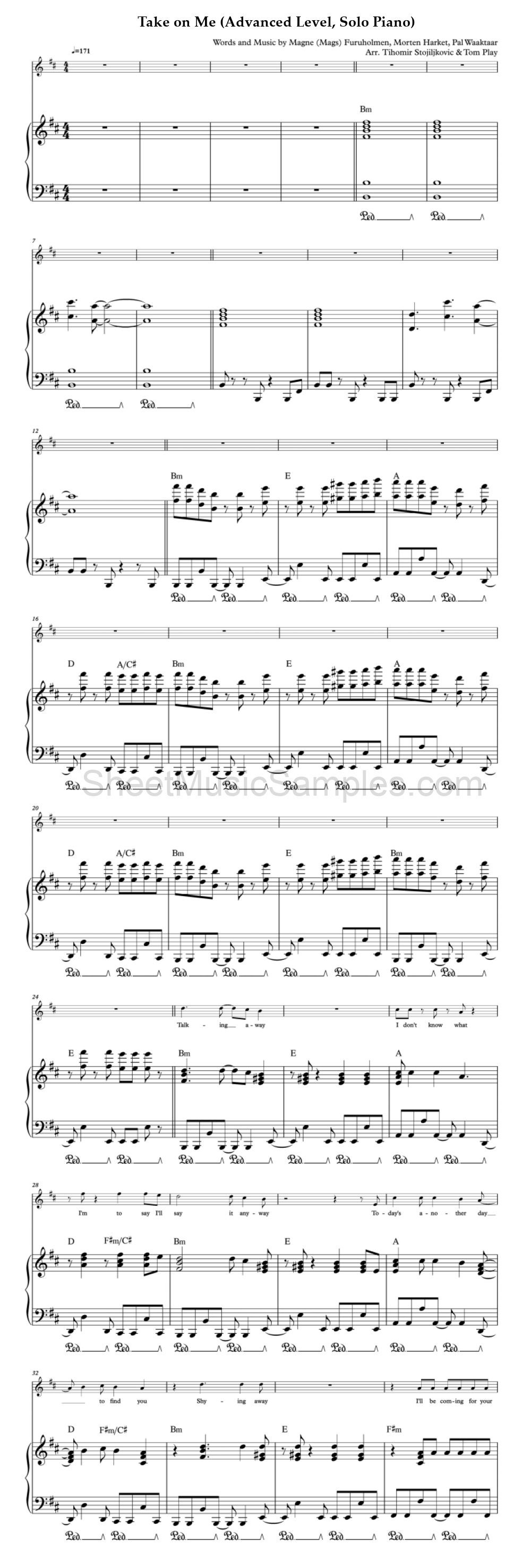 Take on Me (Advanced Level, Solo Piano)