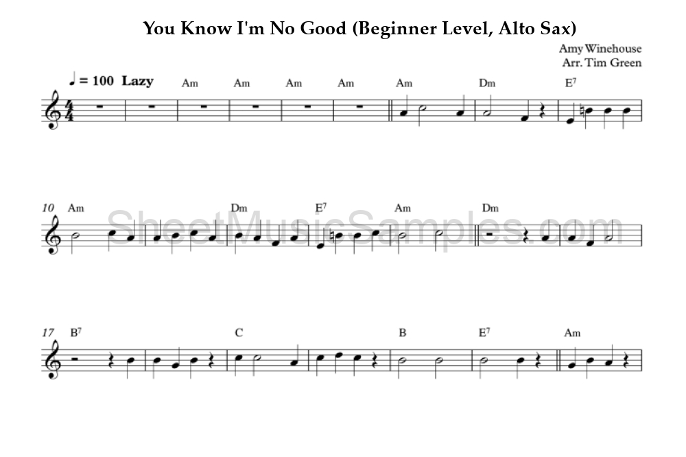 You Know I'm No Good (Beginner Level, Alto Sax)