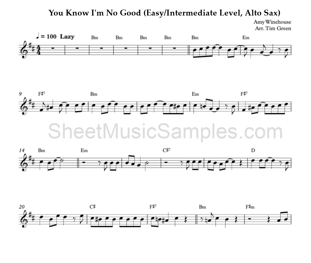 You Know I'm No Good (Easy/Intermediate Level, Alto Sax)