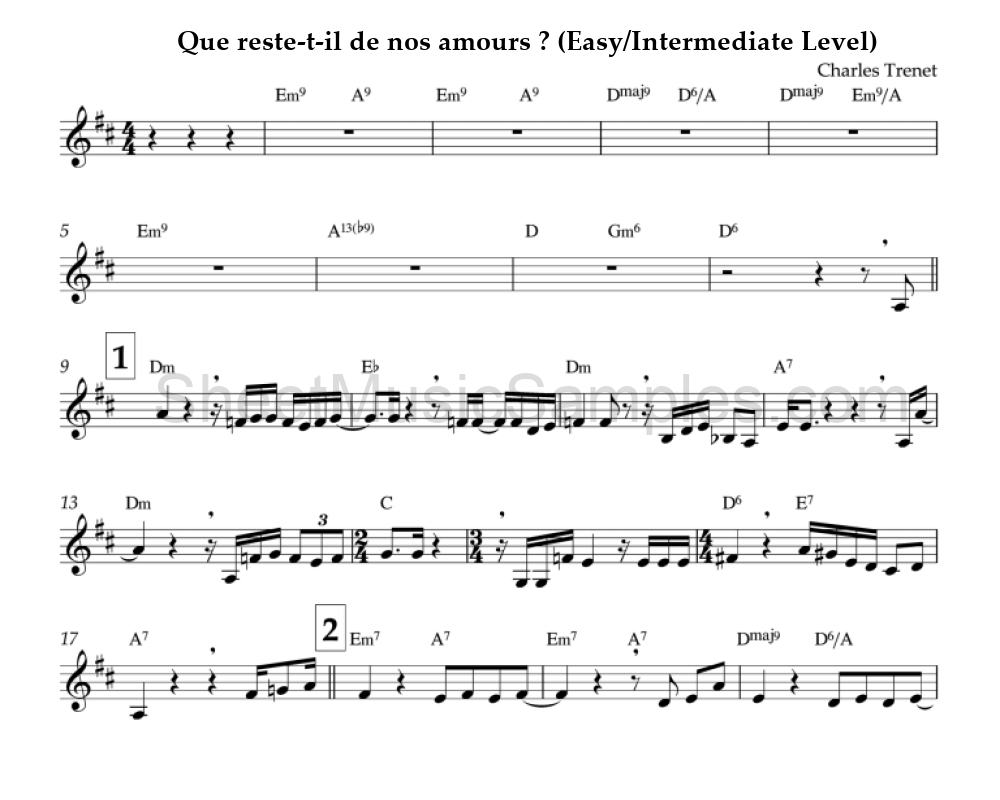 Que reste-t-il de nos amours ? (Easy/Intermediate Level)