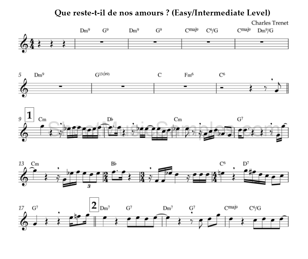 Que reste-t-il de nos amours ? (Easy/Intermediate Level)