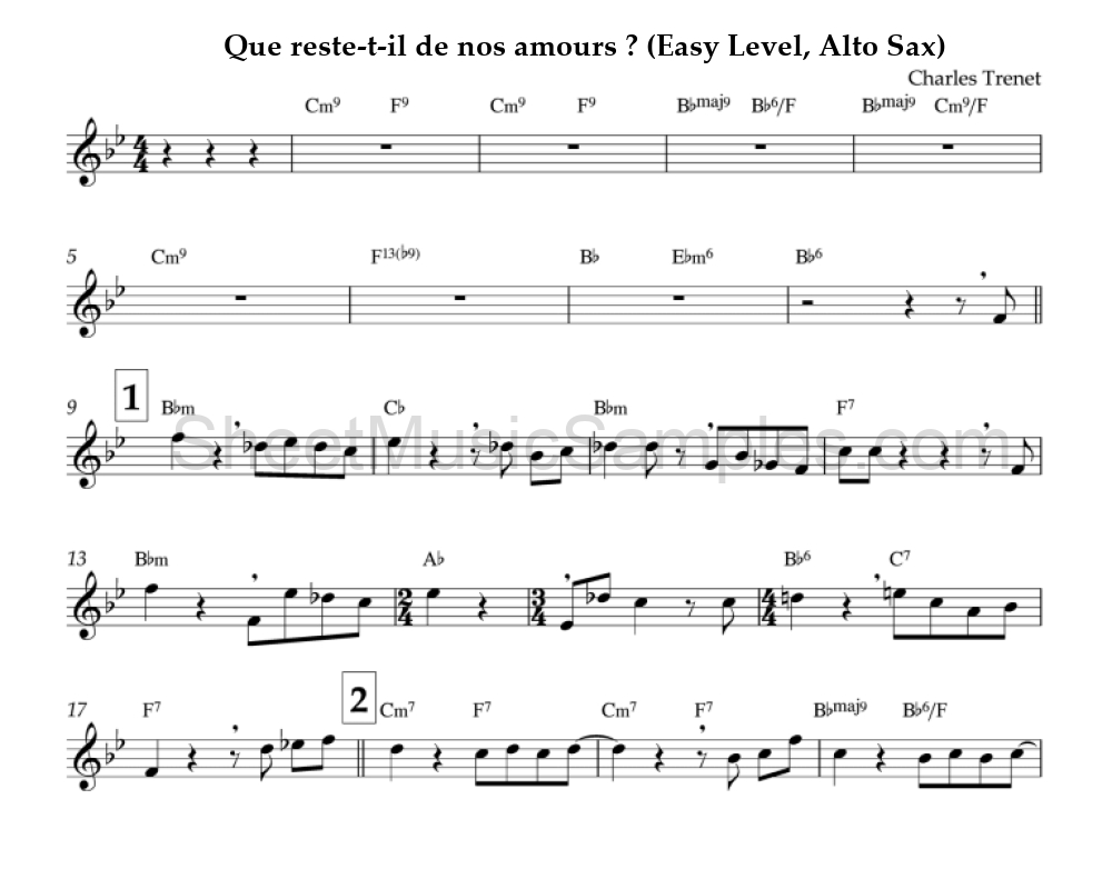 Que reste-t-il de nos amours ? (Easy Level, Alto Sax)