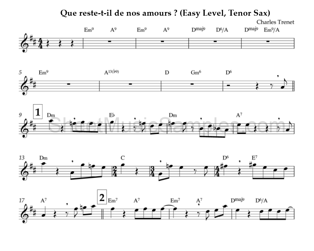 Que reste-t-il de nos amours ? (Easy Level, Tenor Sax)