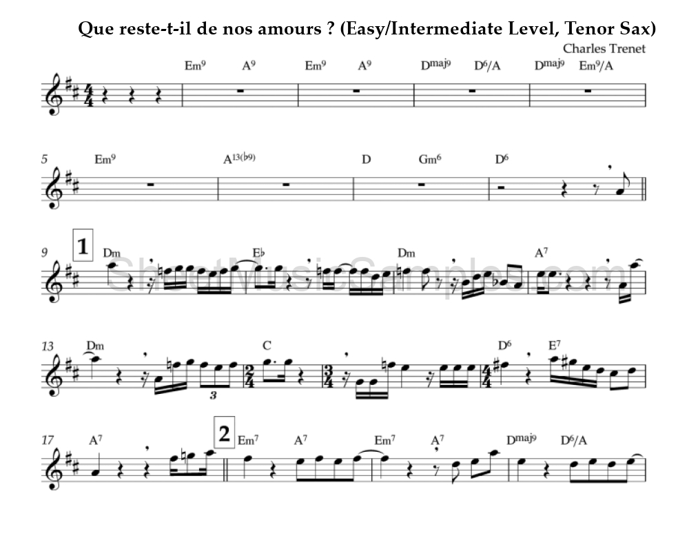 Que reste-t-il de nos amours ? (Easy/Intermediate Level, Tenor Sax)