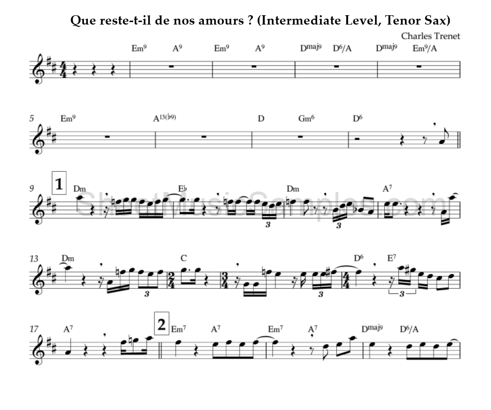 Que reste-t-il de nos amours ? (Intermediate Level, Tenor Sax)