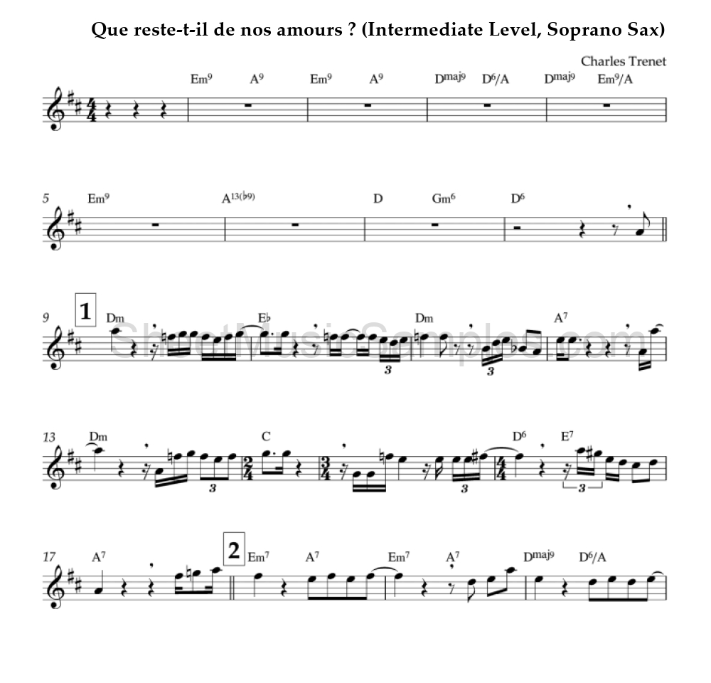 Que reste-t-il de nos amours ? (Intermediate Level, Soprano Sax)