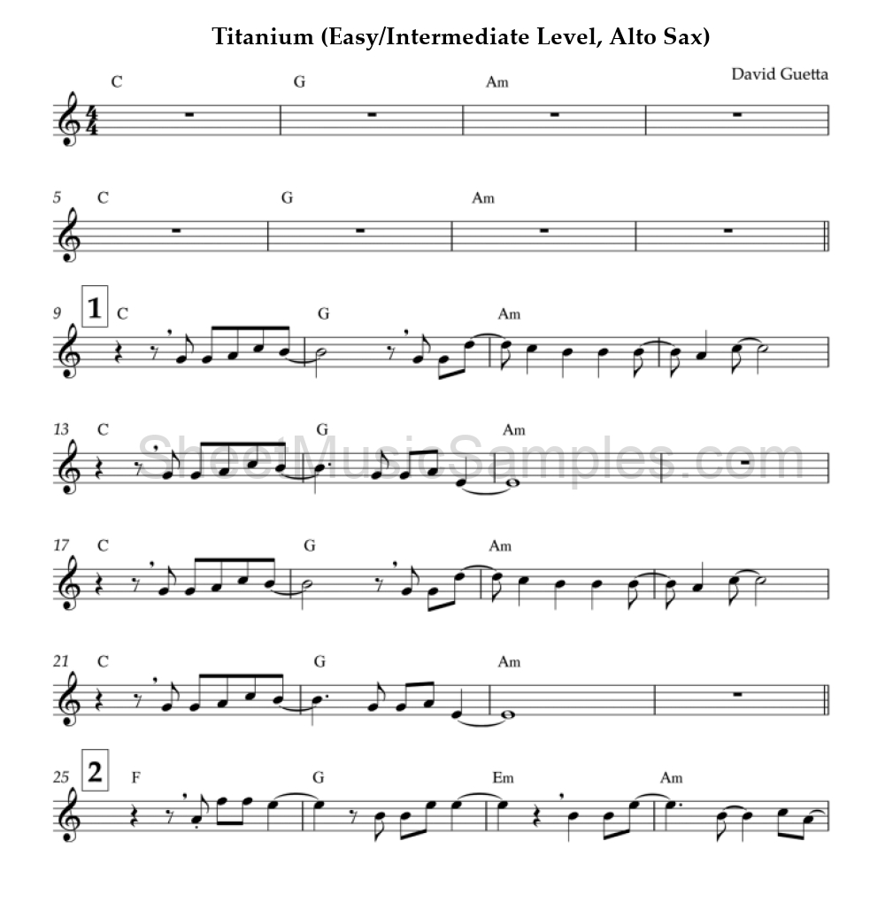 Titanium (Easy/Intermediate Level, Alto Sax)