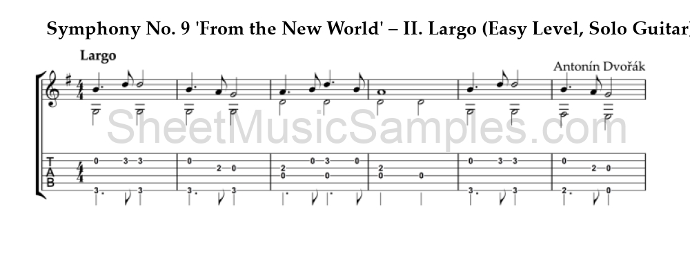 Symphony No. 9 'From the New World' – II. Largo (Easy Level, Solo Guitar)