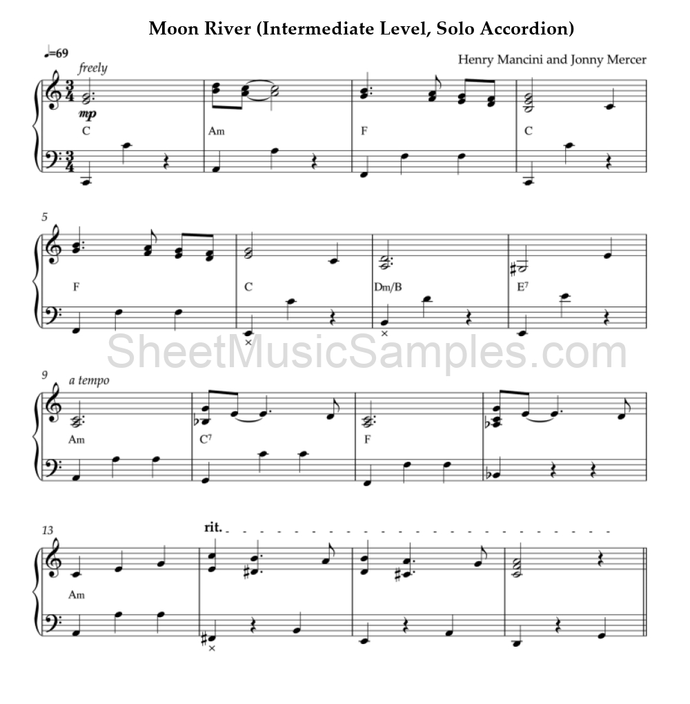 Moon River (Intermediate Level, Solo Accordion)