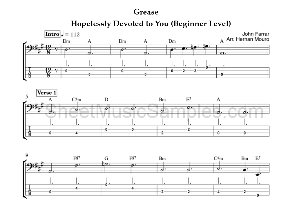 Grease - Hopelessly Devoted to You (Beginner Level)