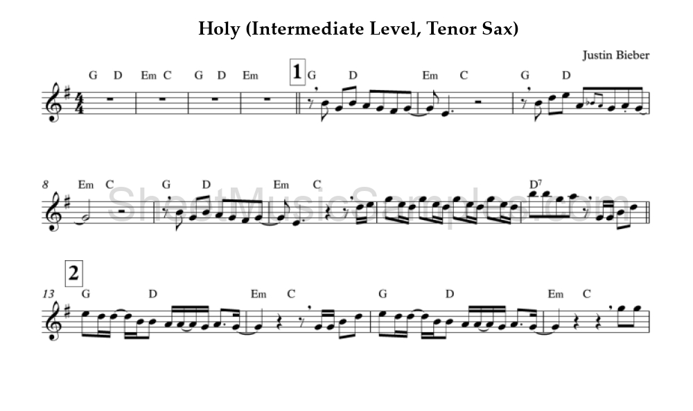 Holy (Intermediate Level, Tenor Sax)