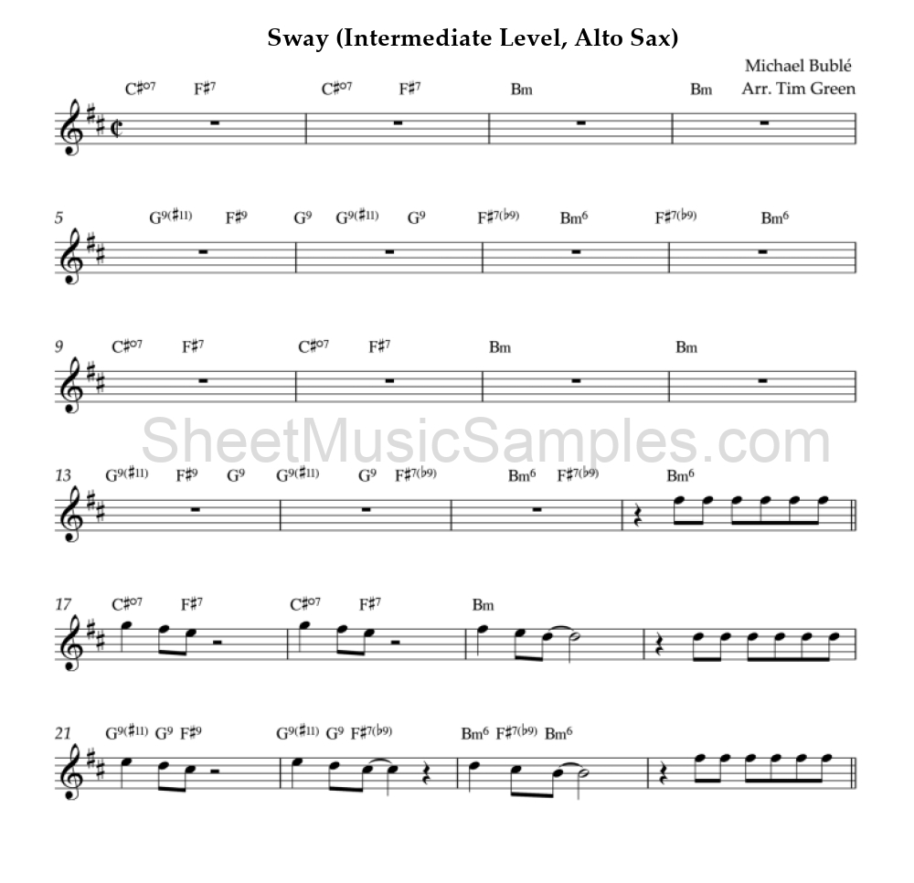 Sway (Intermediate Level, Alto Sax)