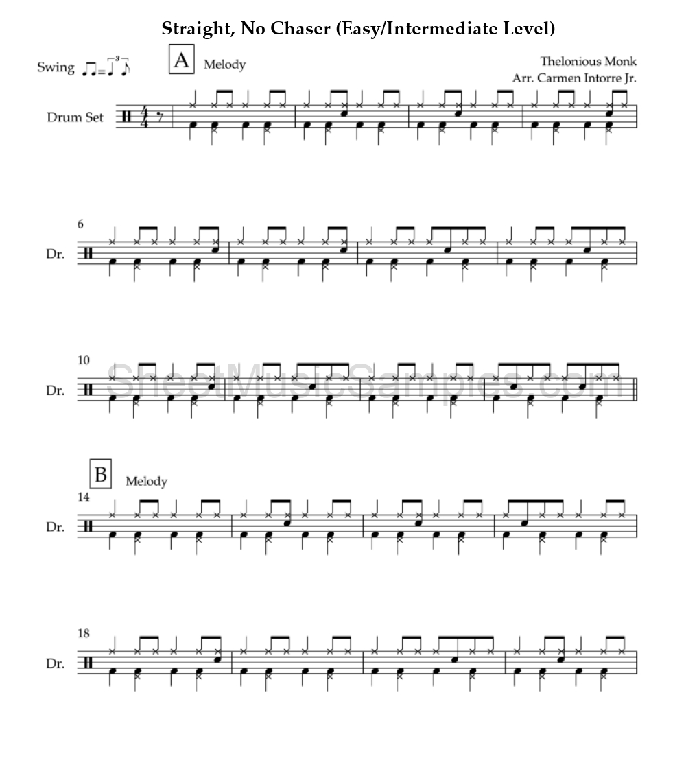 Straight, No Chaser (Easy/Intermediate Level)