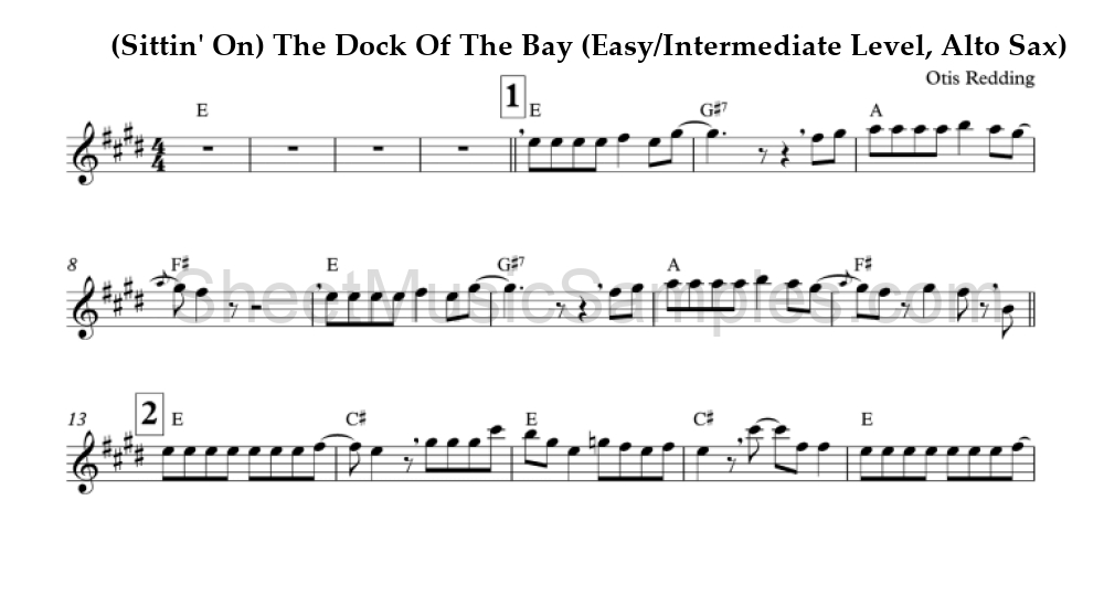 (Sittin' On) The Dock Of The Bay (Easy/Intermediate Level, Alto Sax)