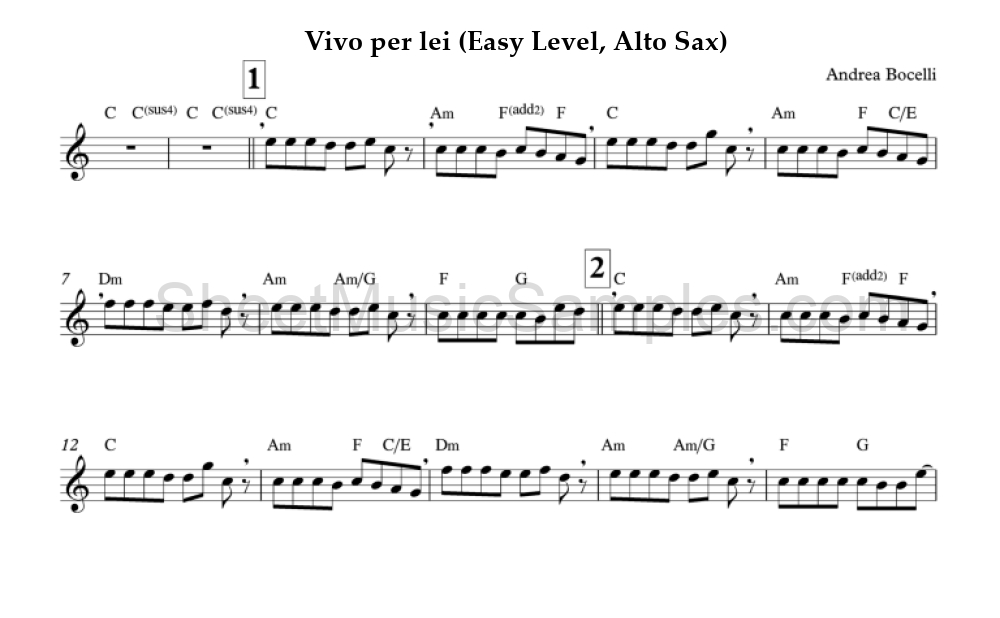 Vivo per lei (Easy Level, Alto Sax)