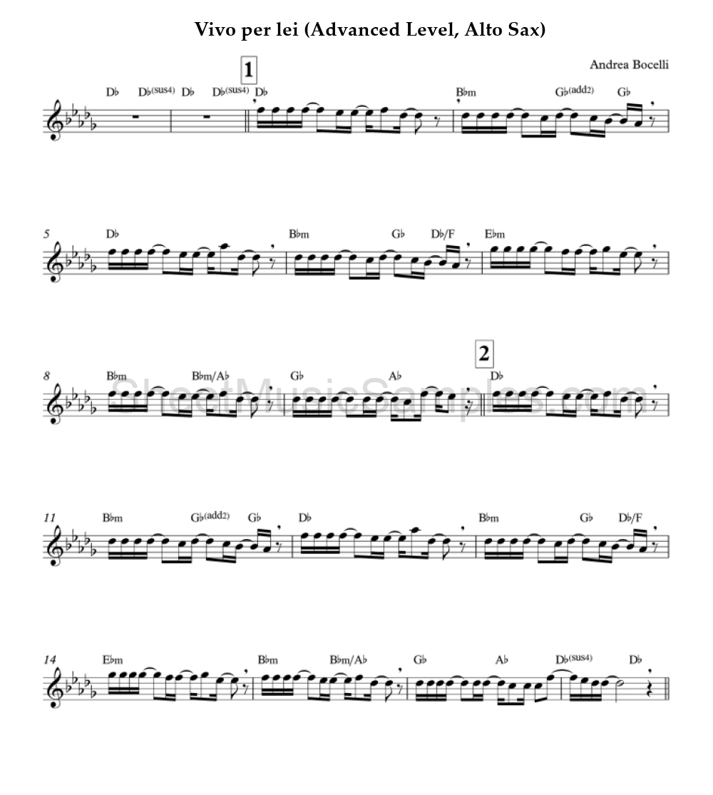 Vivo per lei (Advanced Level, Alto Sax)