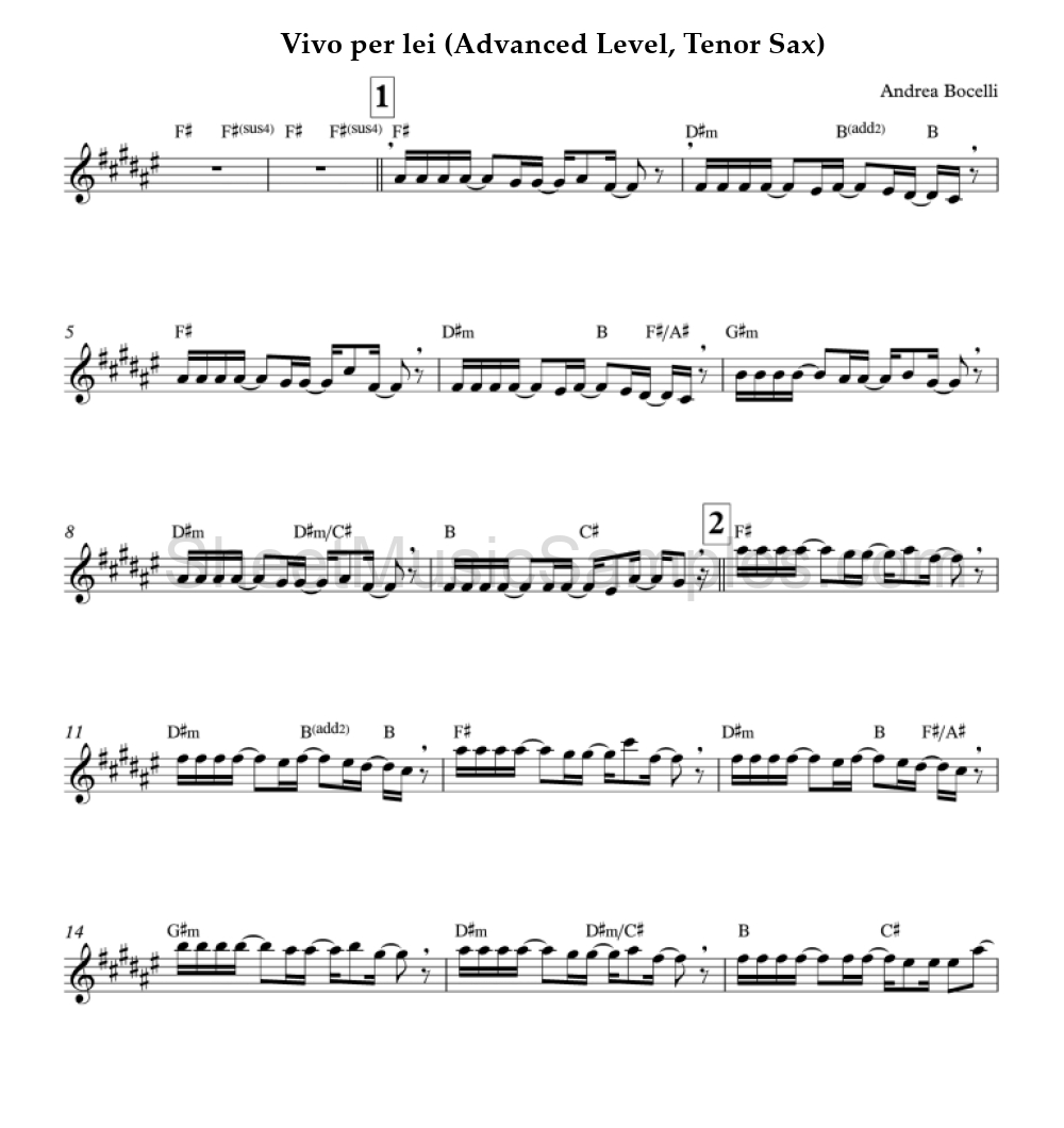 Vivo per lei (Advanced Level, Tenor Sax)