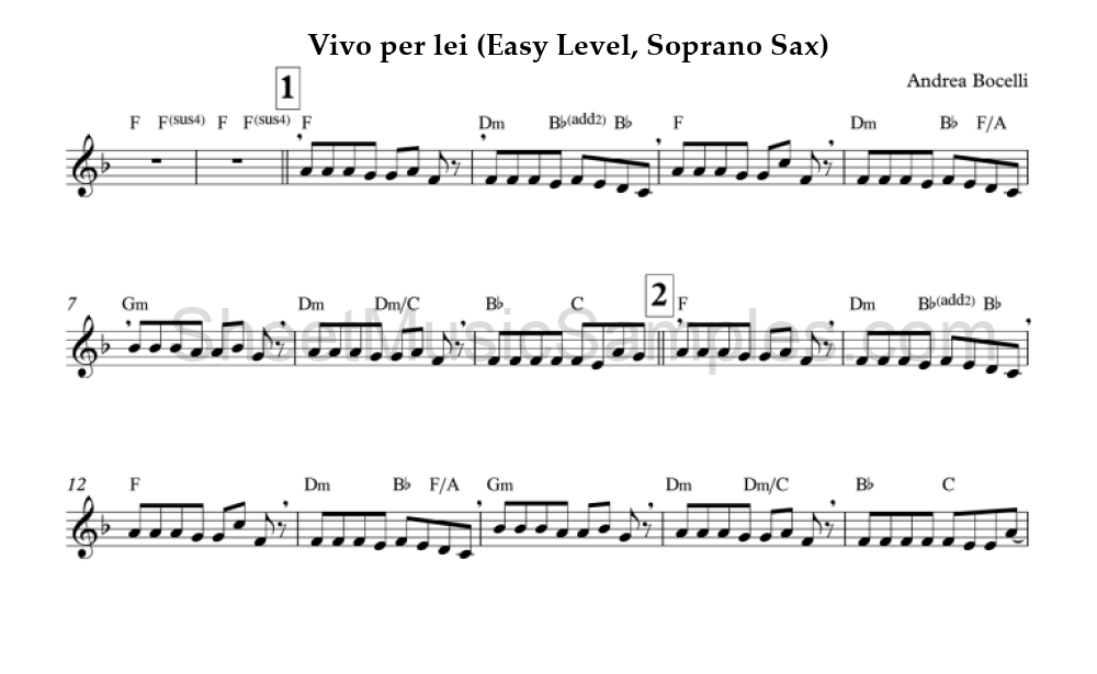 Vivo per lei (Easy Level, Soprano Sax)