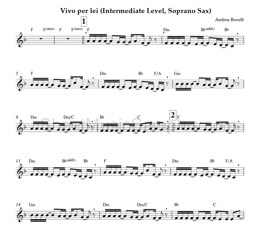 Vivo per lei (Intermediate Level, Soprano Sax)