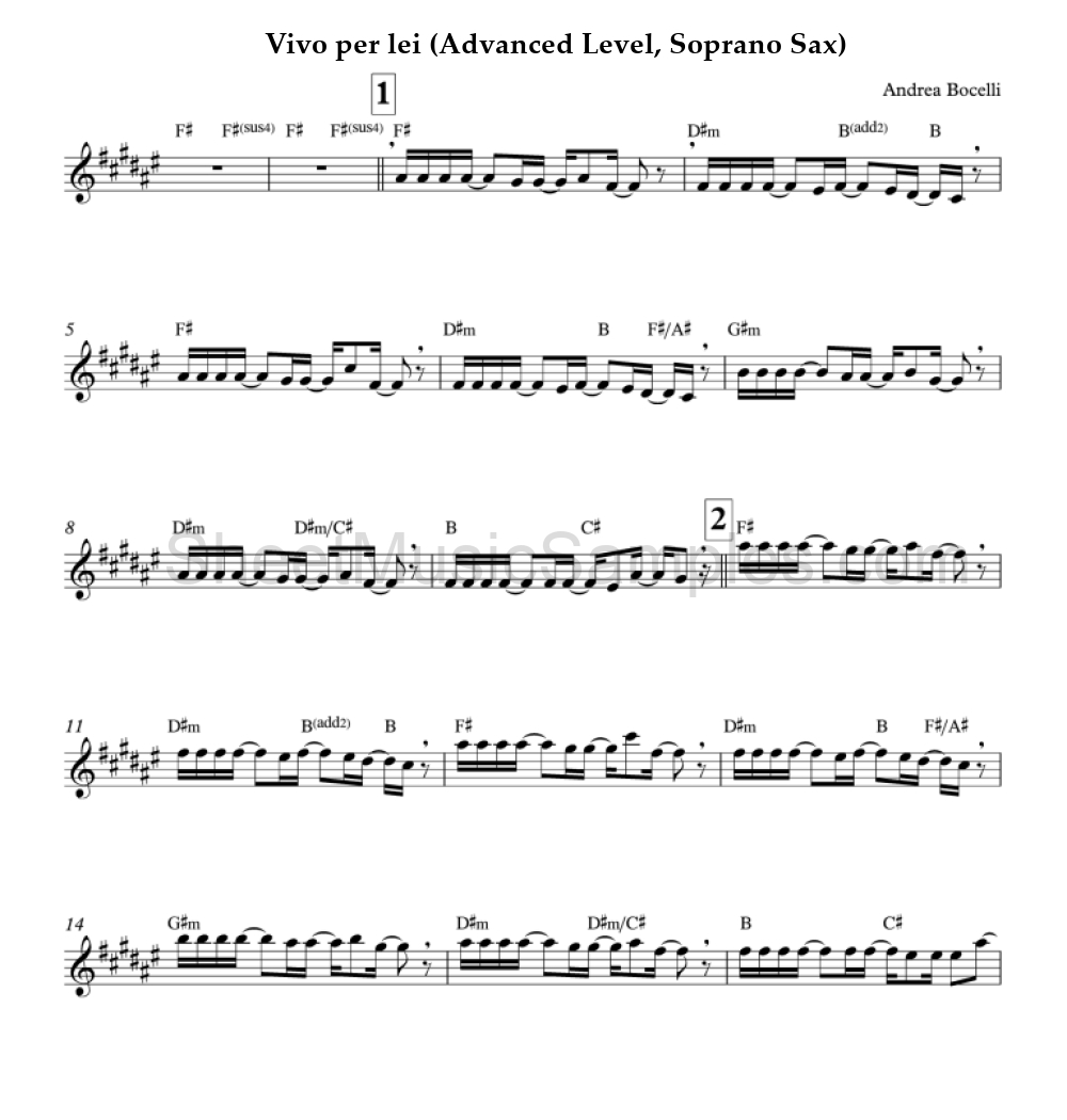 Vivo per lei (Advanced Level, Soprano Sax)