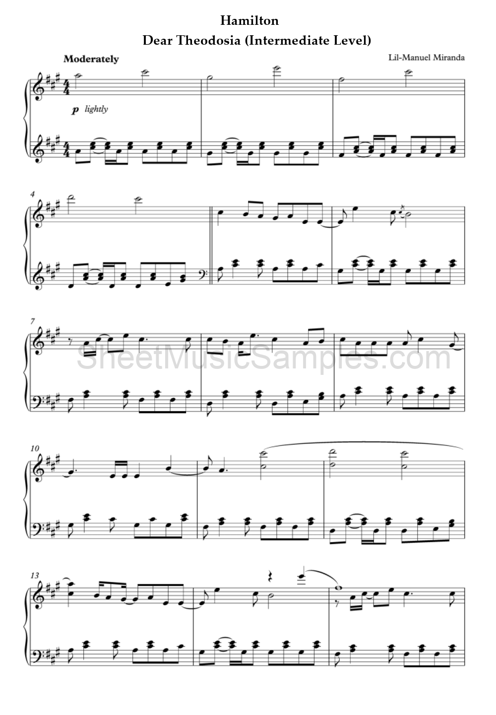 Hamilton - Dear Theodosia (Intermediate Level)