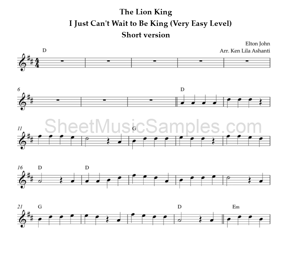 The Lion King - I Just Can't Wait to Be King (Very Easy Level) - Short version