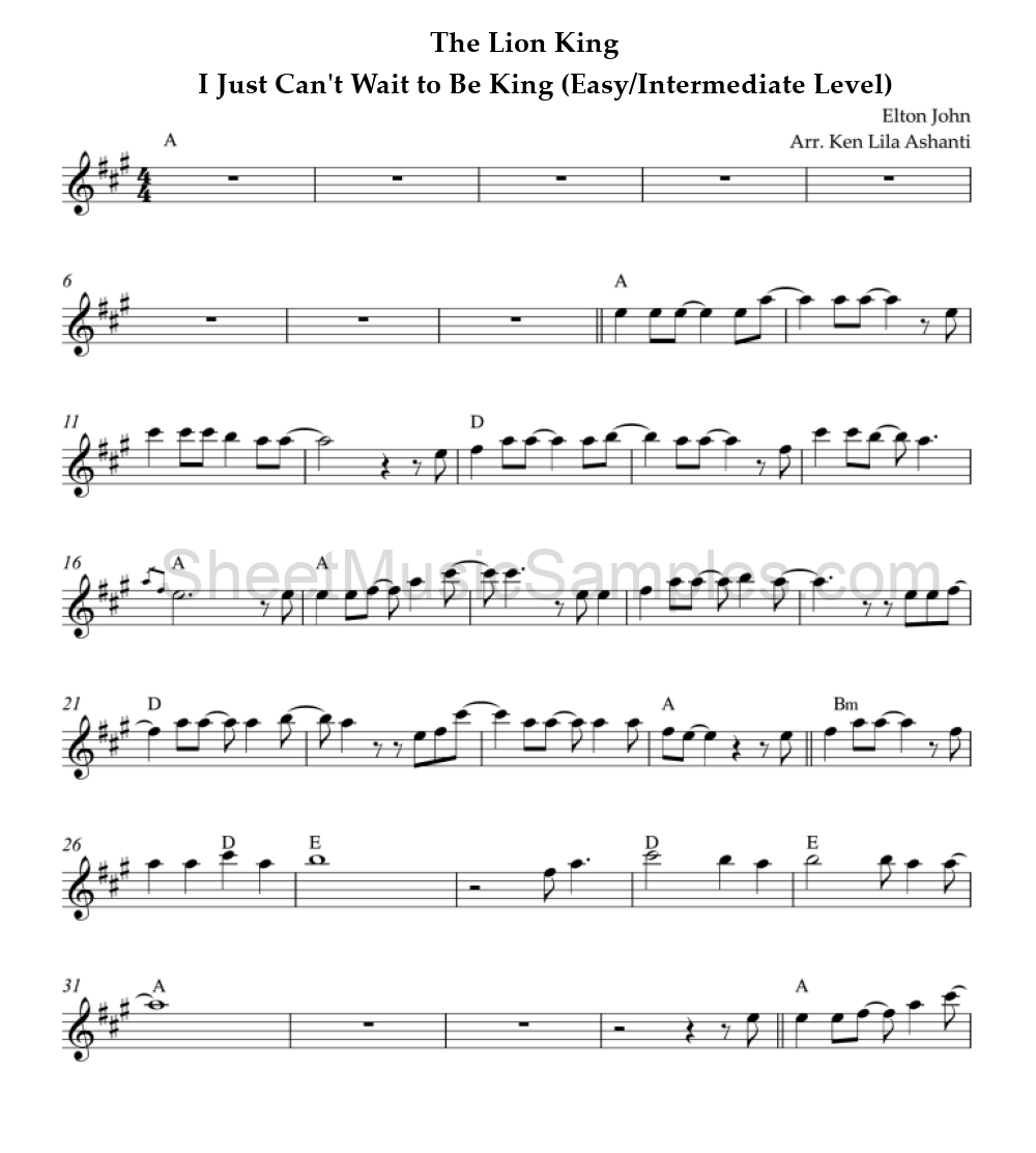 The Lion King - I Just Can't Wait to Be King (Easy/Intermediate Level)